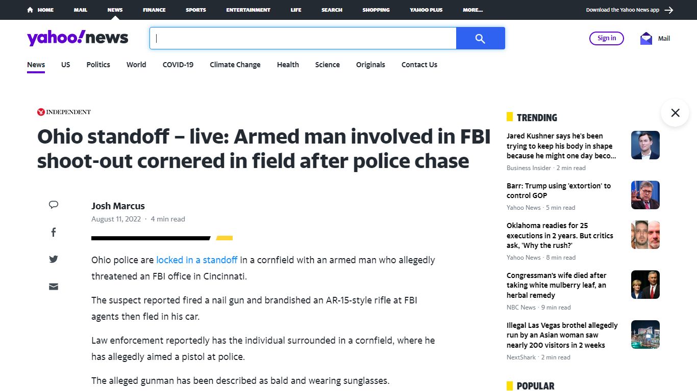 Ohio standoff – live: Armed man involved in FBI shoot-out cornered in ...